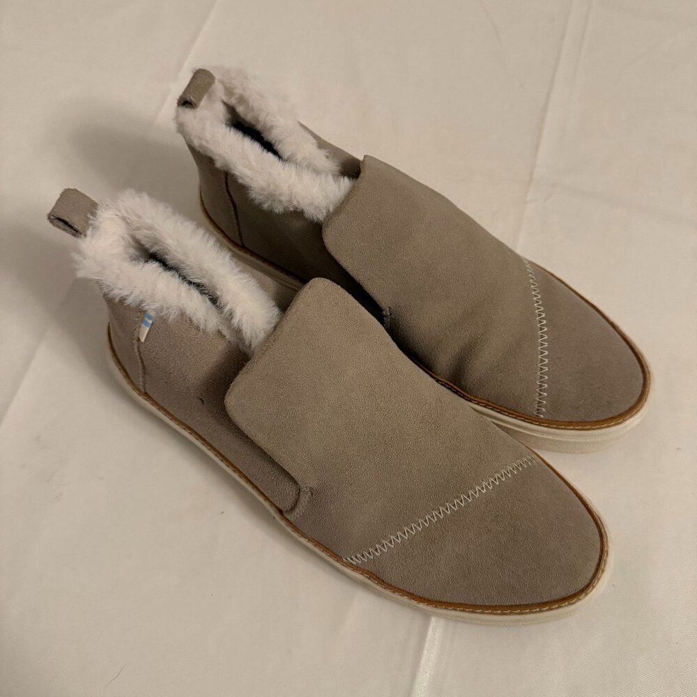 Toms Paxton Sneakers Booties Faux Fur Suede Mid Top Slip On Size 7.5